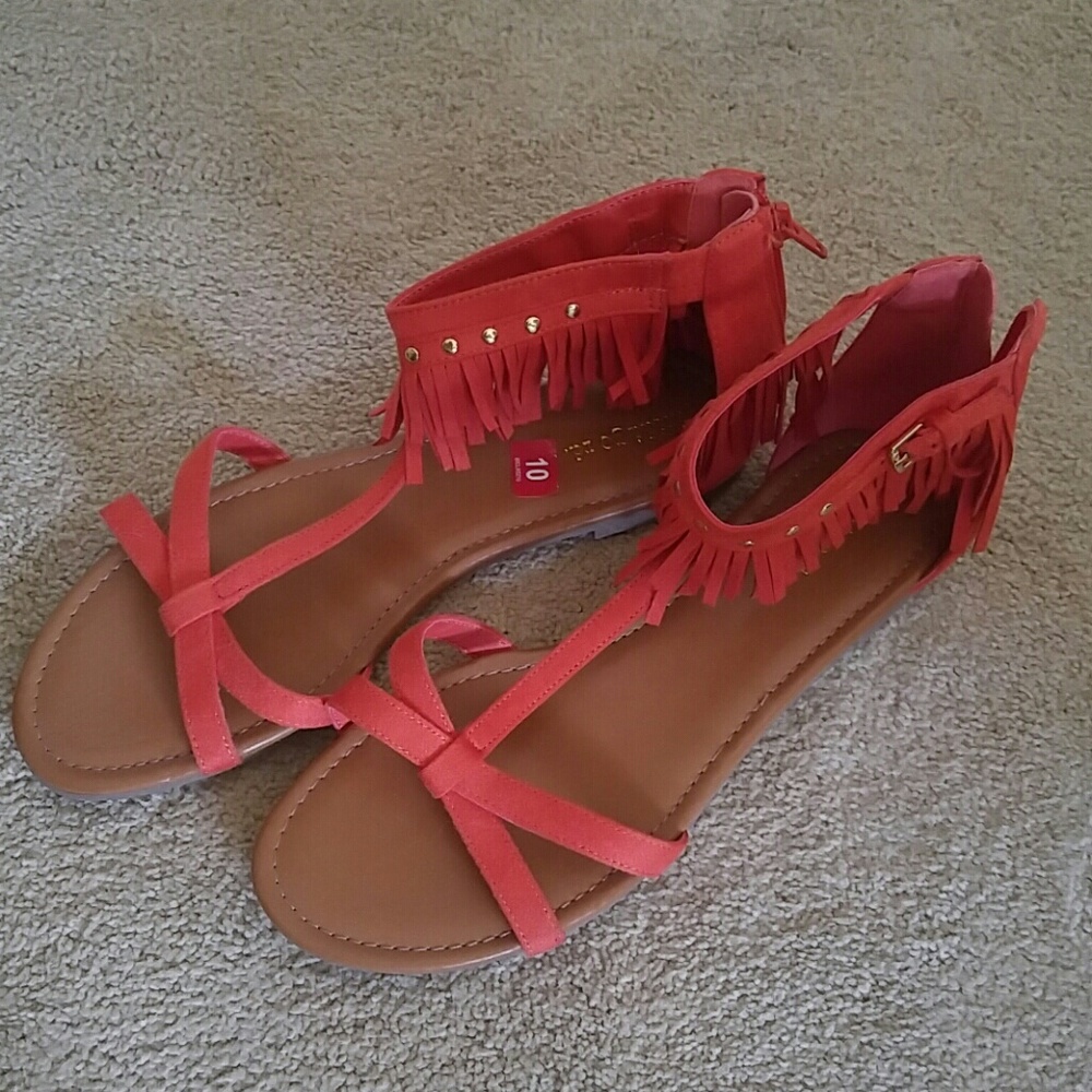 Orange fringe sandals